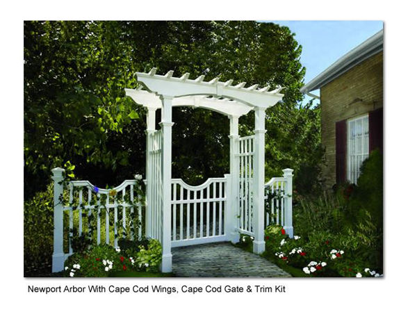 Picture of Newport Vinyl Arbor with Cape Cod Wings, Gate and Trim Kit